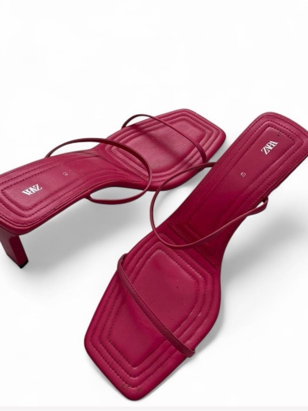 Zara Deep Pink Square-Toe Strappy Heels